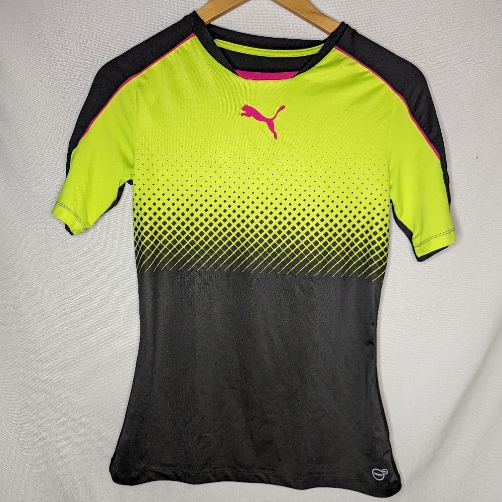 Puma Yellow Black Training Evo Trv Power Cell Short Sleeve‎ Shirt Sz Smal…